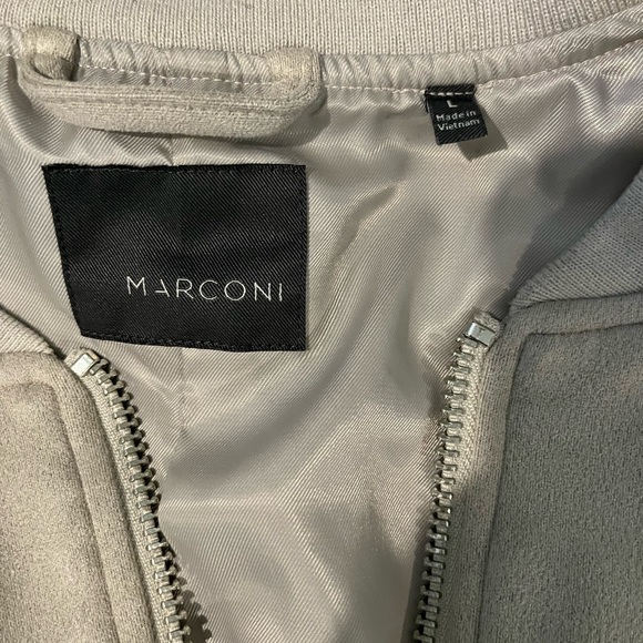 Men's Grey Faux Suede Bomber Jacket - Picture 2 of 6